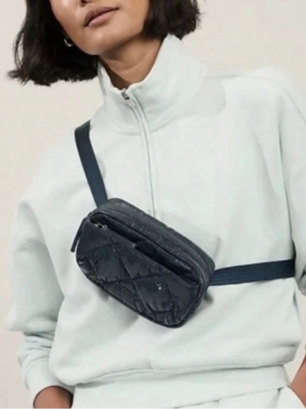 Athleta Quilted Navy Crossbody Belt Bag